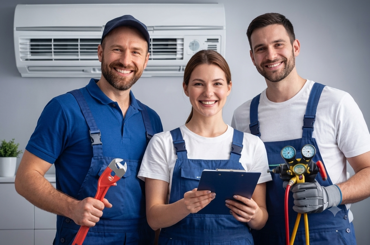 Professional AC technician servicing split air conditioner indoor unit in Pune